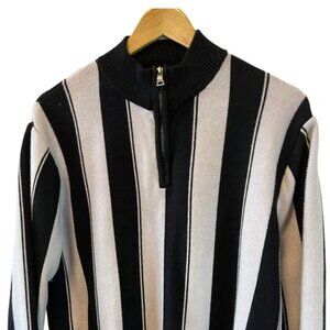 Guess Men's Black and White Striped Quarter Zip-up Sweater - New